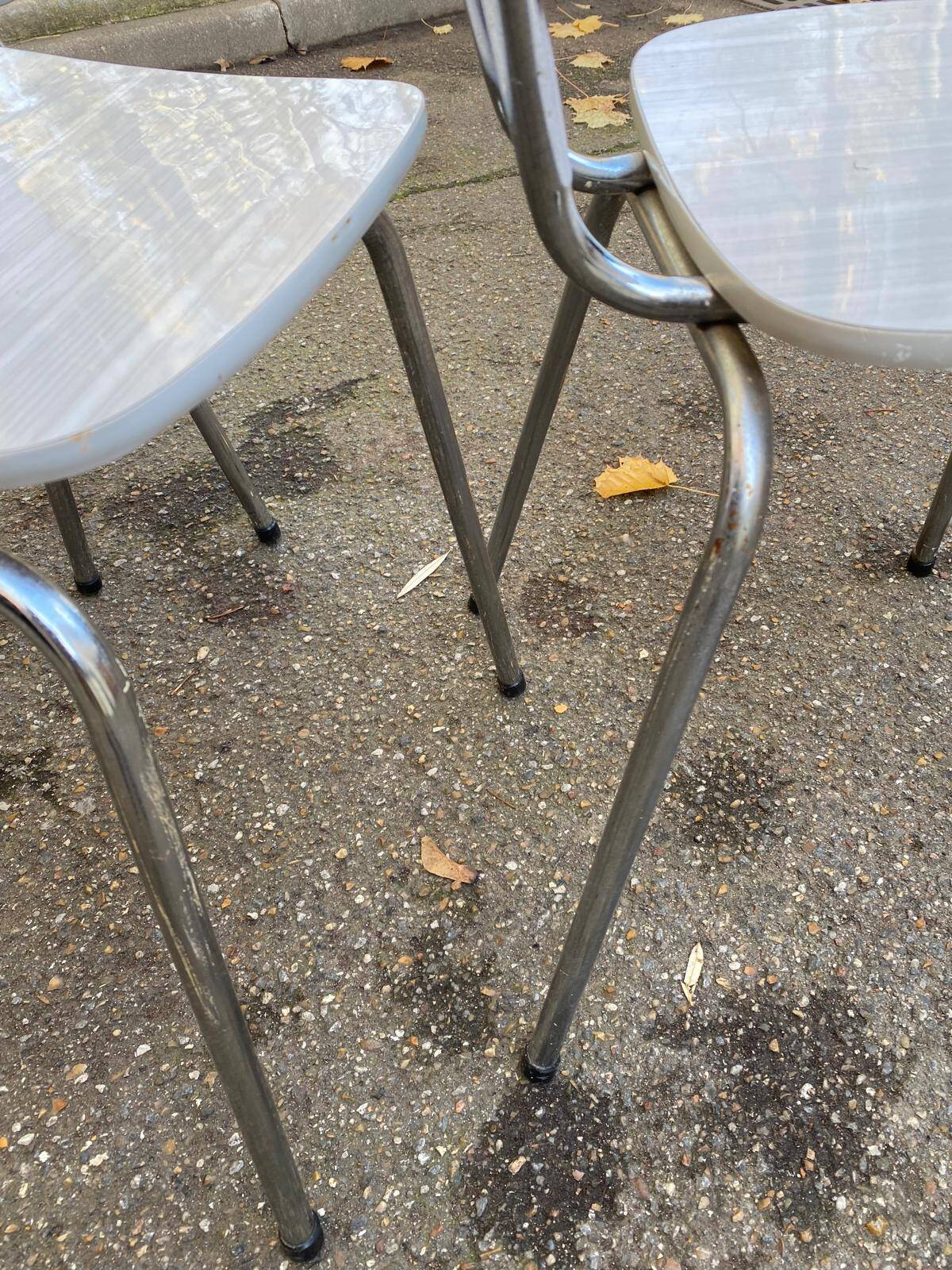 4 beige Formica and steel kitchen chairs from the 1970s