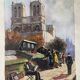 Ancient gouache on paper, Notre Dame de Paris