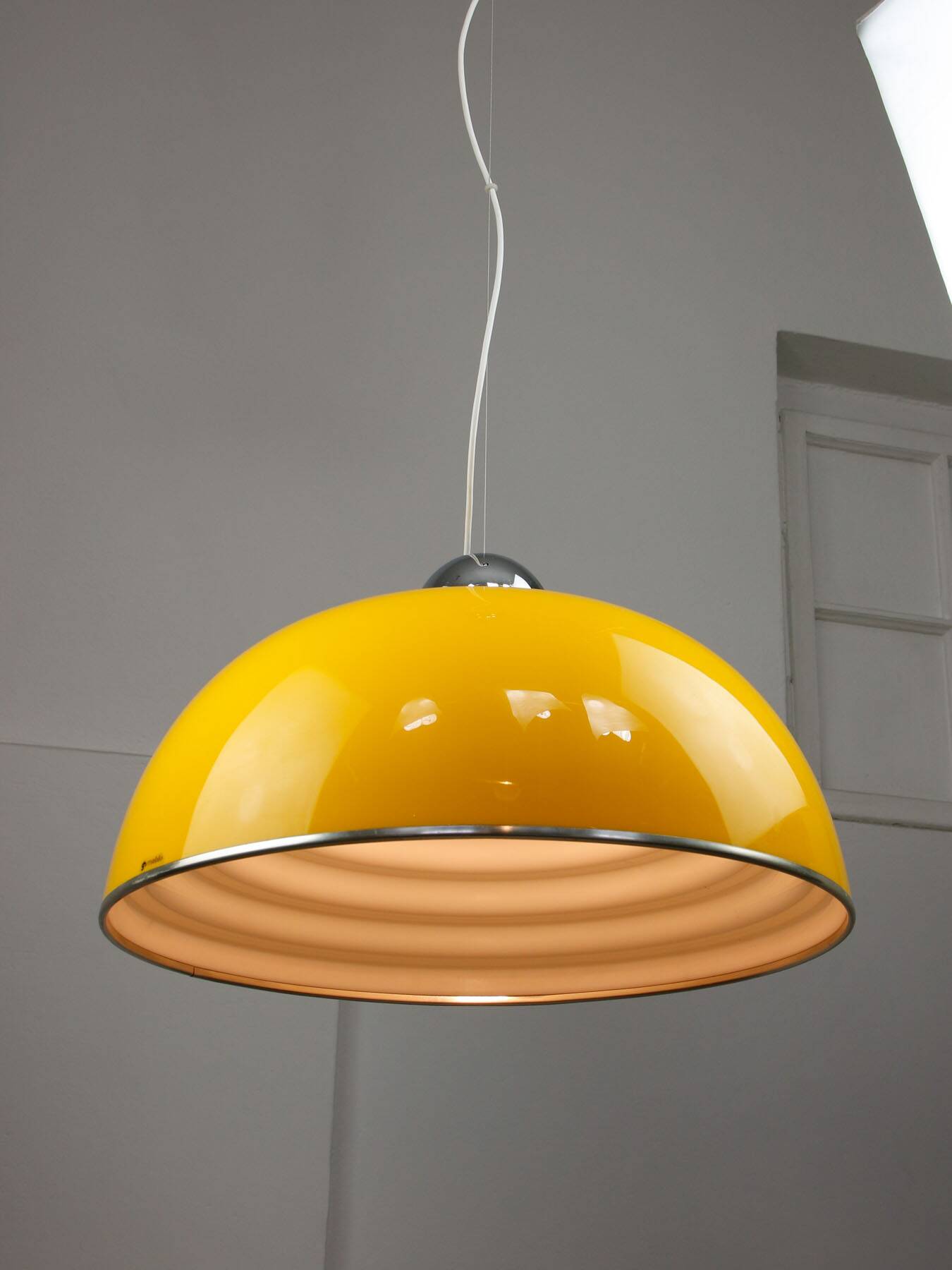Rare Large Yellow Space-age Pendant from Guzzini, 1970s