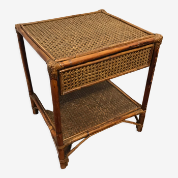 Vintage bedside table 1970 wicker and canning