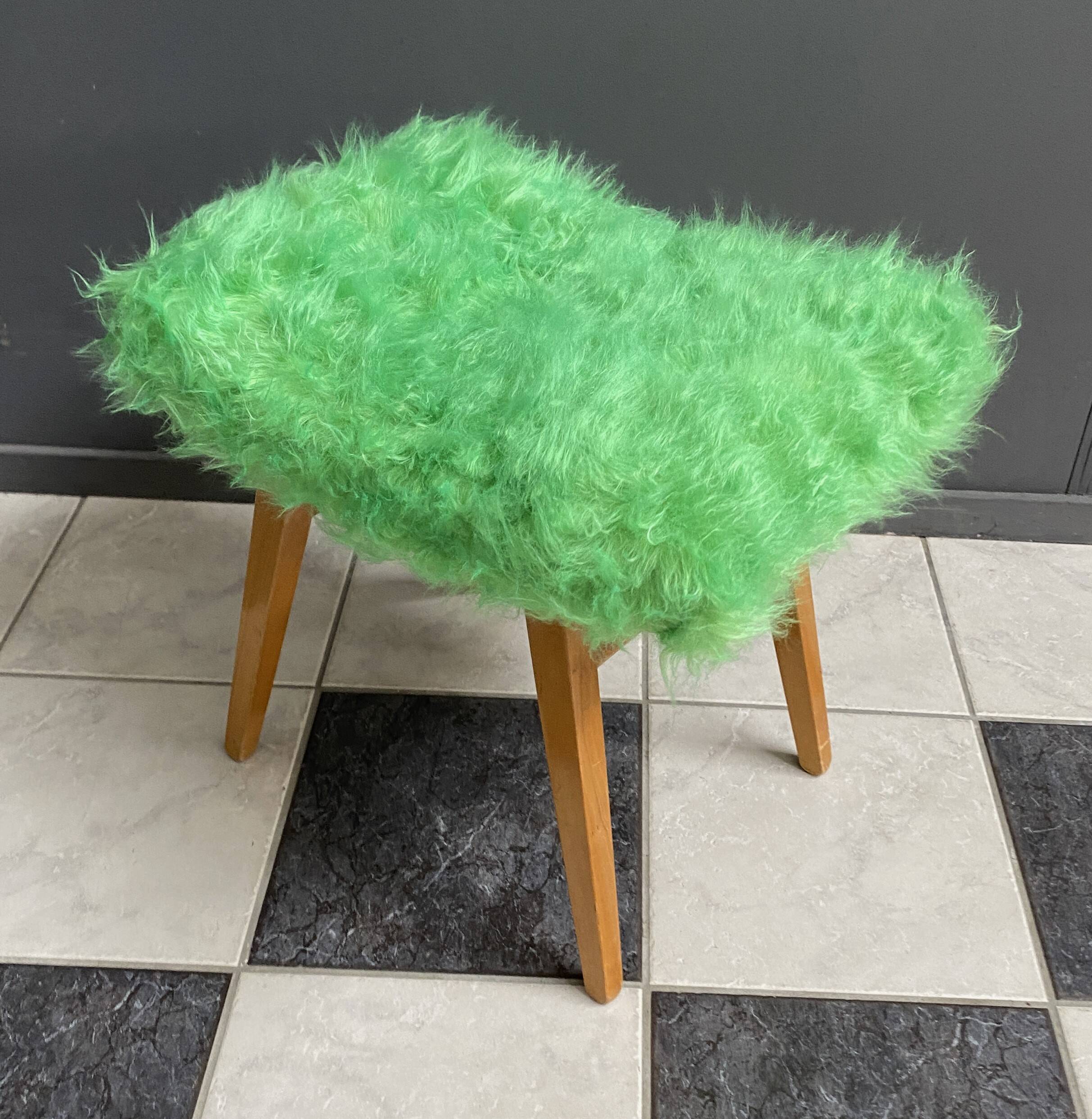 Green fluffy foot stool 1960s
