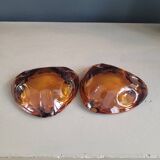Set of 2 amber Reims glass ashtrays