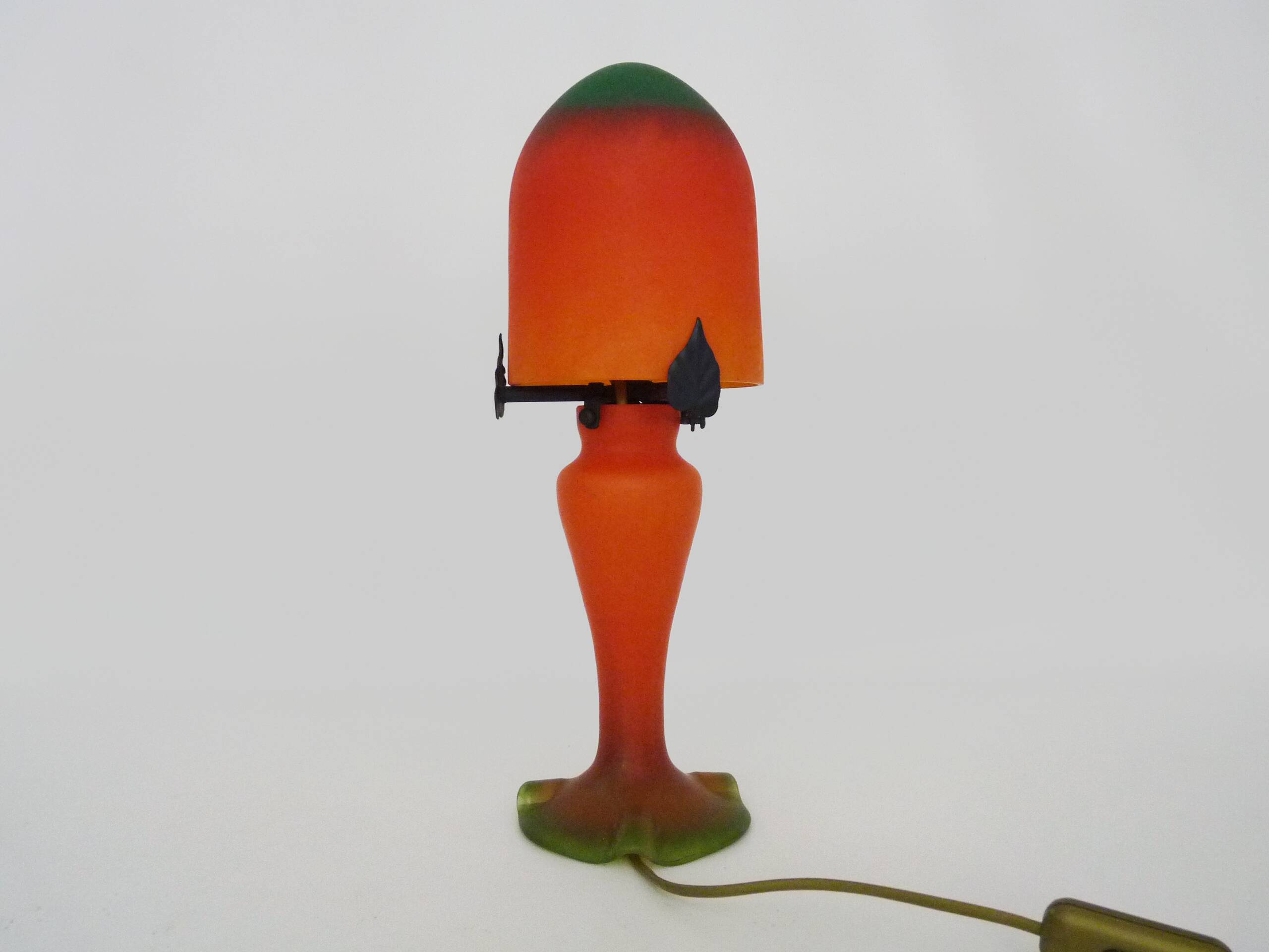 Lampe champignon en pâte de verre marmoréen orange vert. Artistar