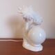 Lampe " palmier " en céramique blanche et boule opaline blanche des années 70 80