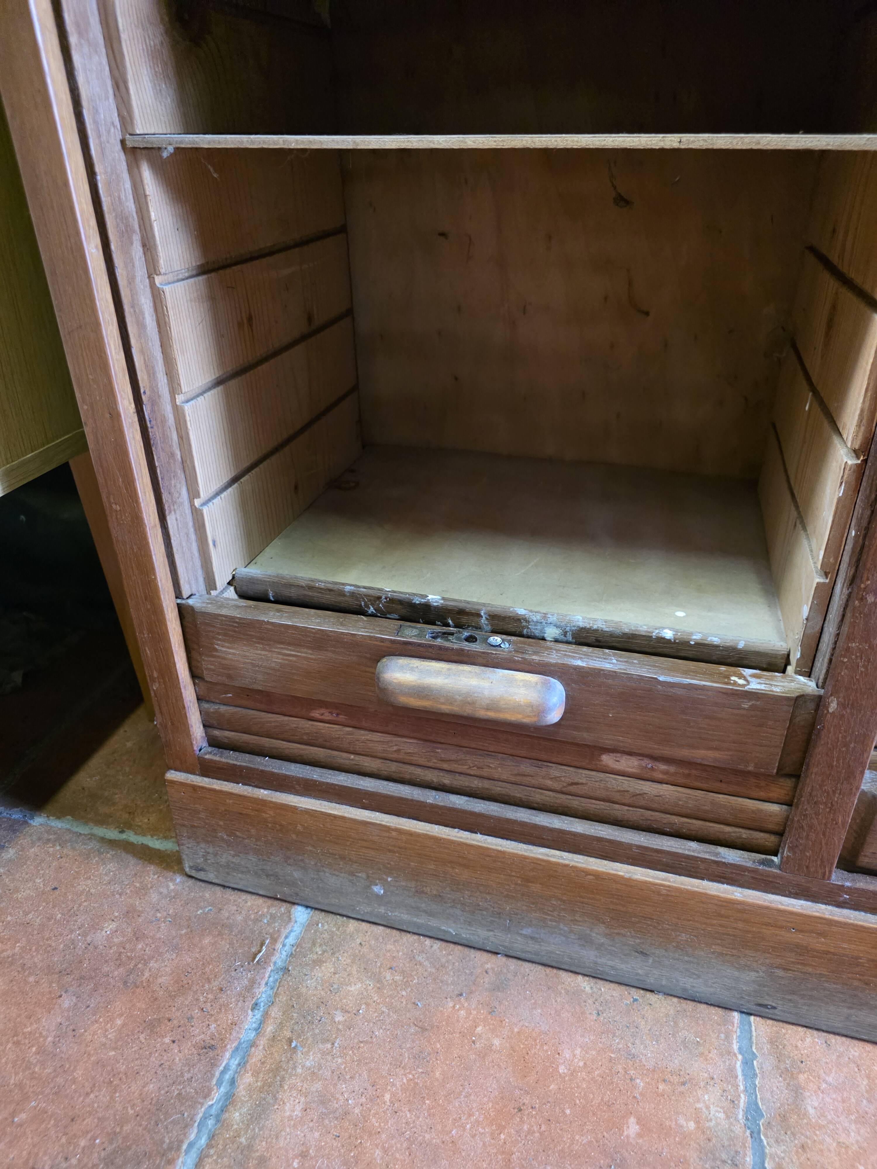 Antique double curtain cabinet in oak