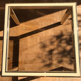Coffee table in ivory and brass metal and smoked glass, 1970s/80s