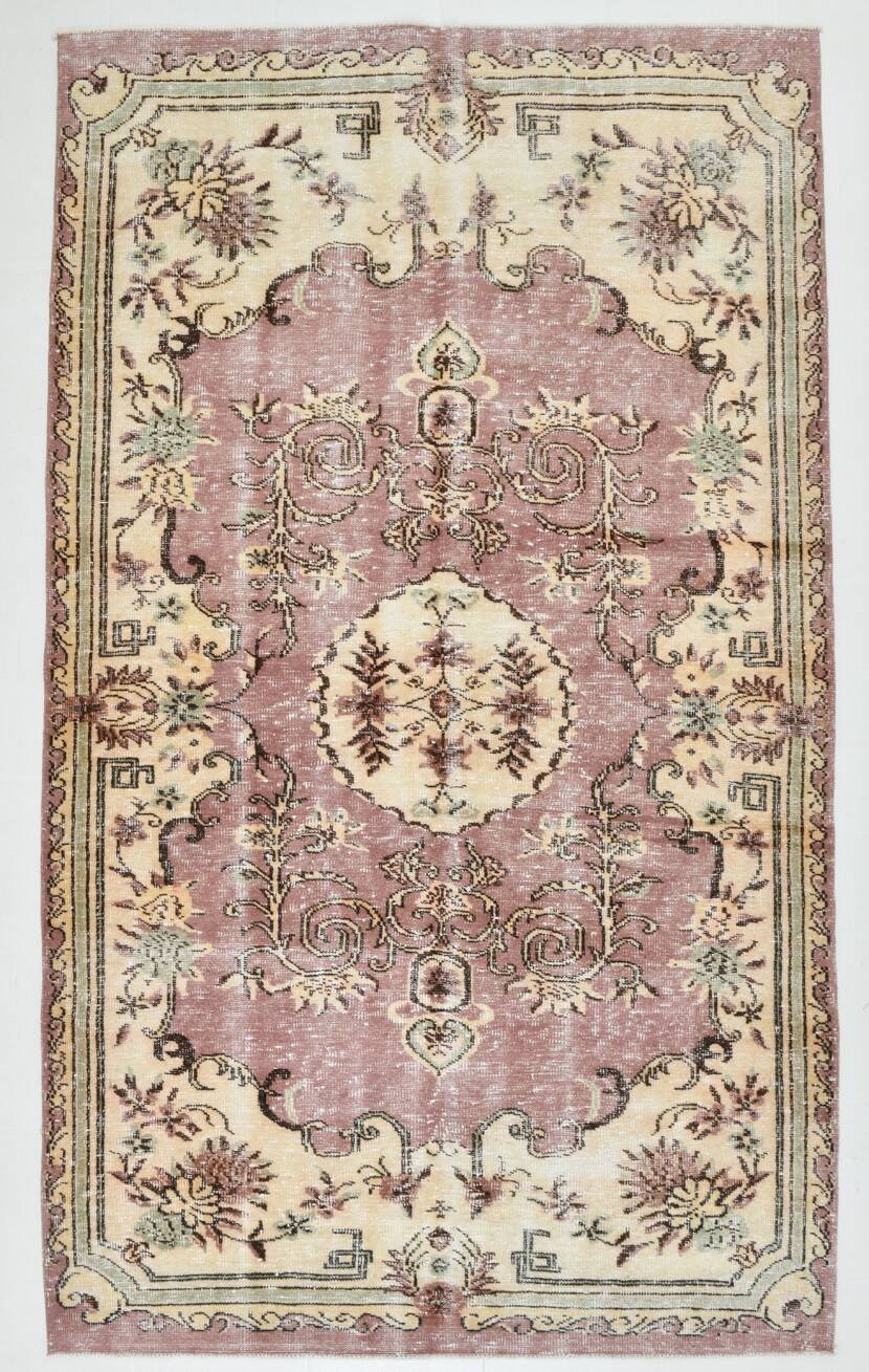Rare Tapis Vintage Anatolie | Rose Antique & Crème Floral Rug, 185x314 Cm