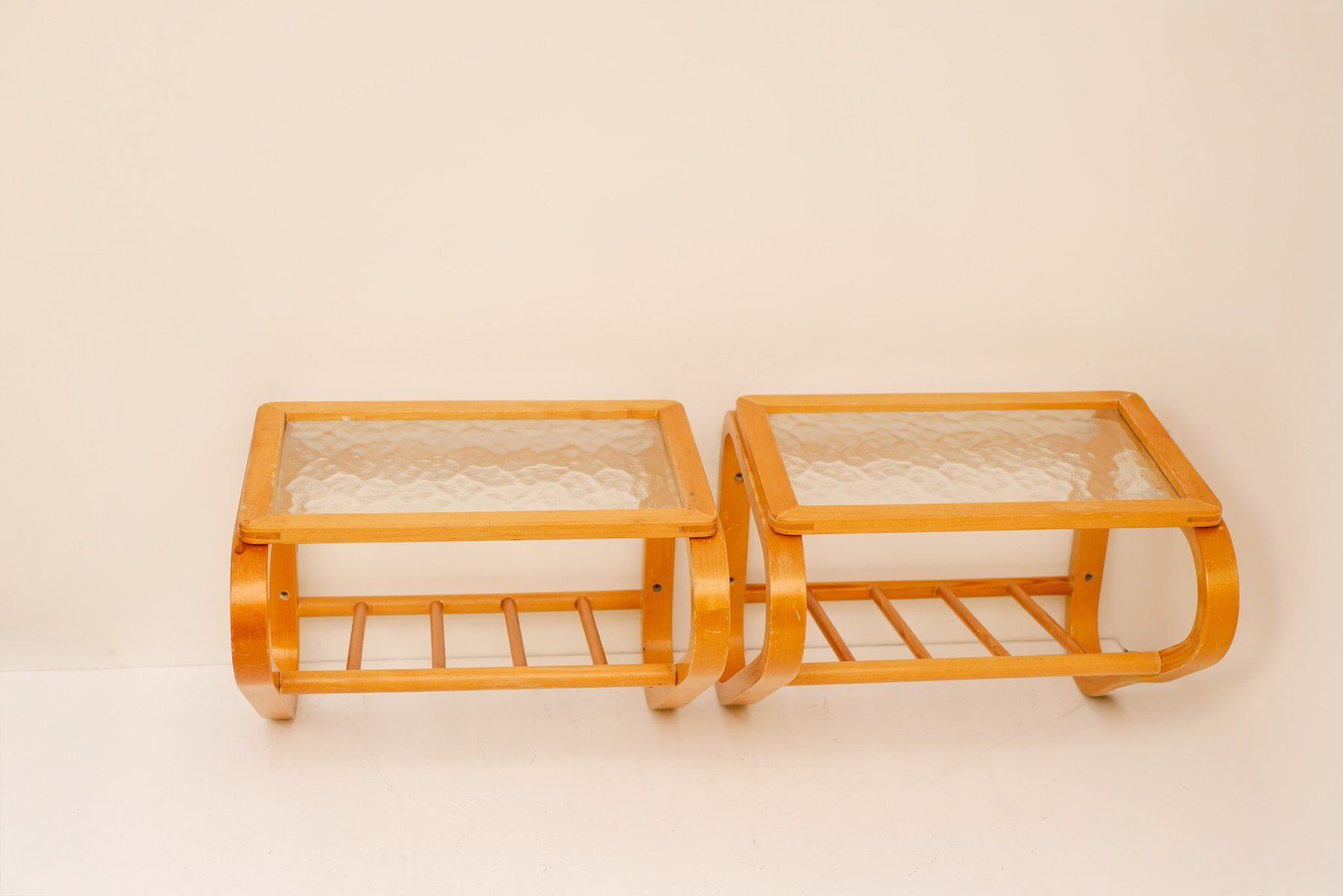 Scandinavian bentwood and glass bedside tables from Gemla, 1920s, set of 2