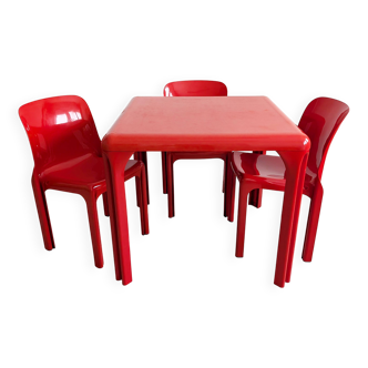Red 'Selene' Dining Set by Vico Magistretti for Artemide 1960s