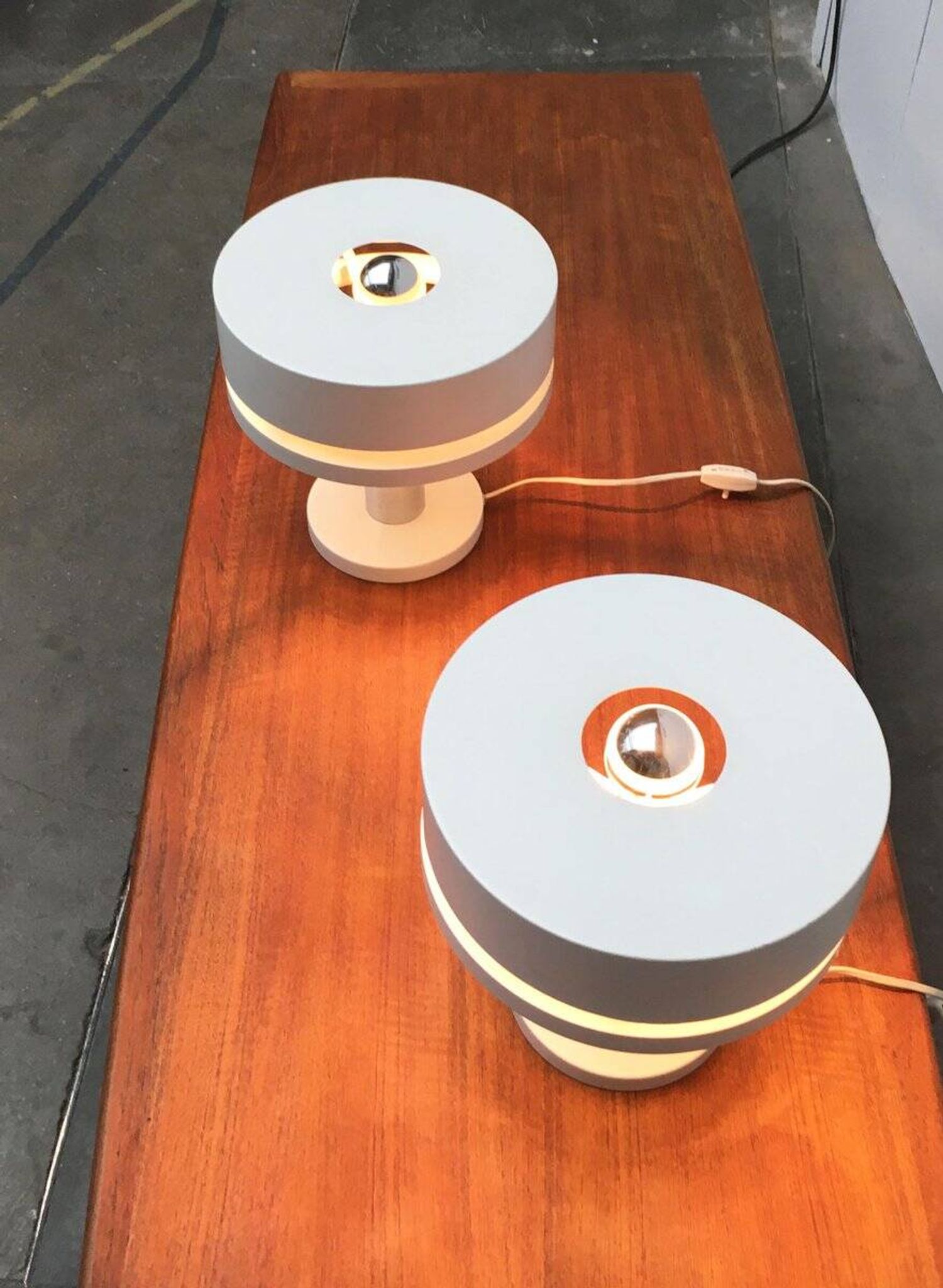 Minimalist table lamps from the German mid-century space age by Kaiser Idell / Kaiser Leuchten, 1960s, set of 2.