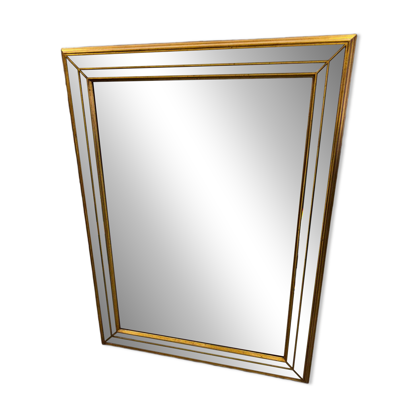 Deknudt Mirror Large Format with Triple Frame in Gold Wood Art Deco