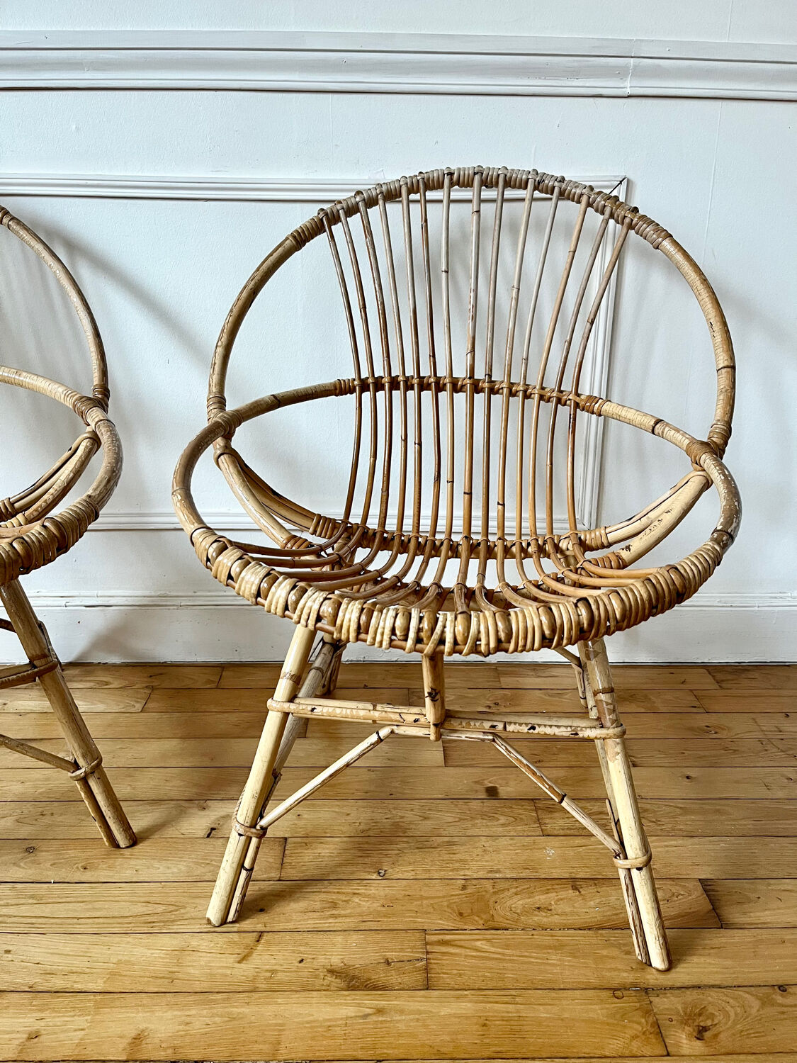 Pair of vintage rattan armchairs