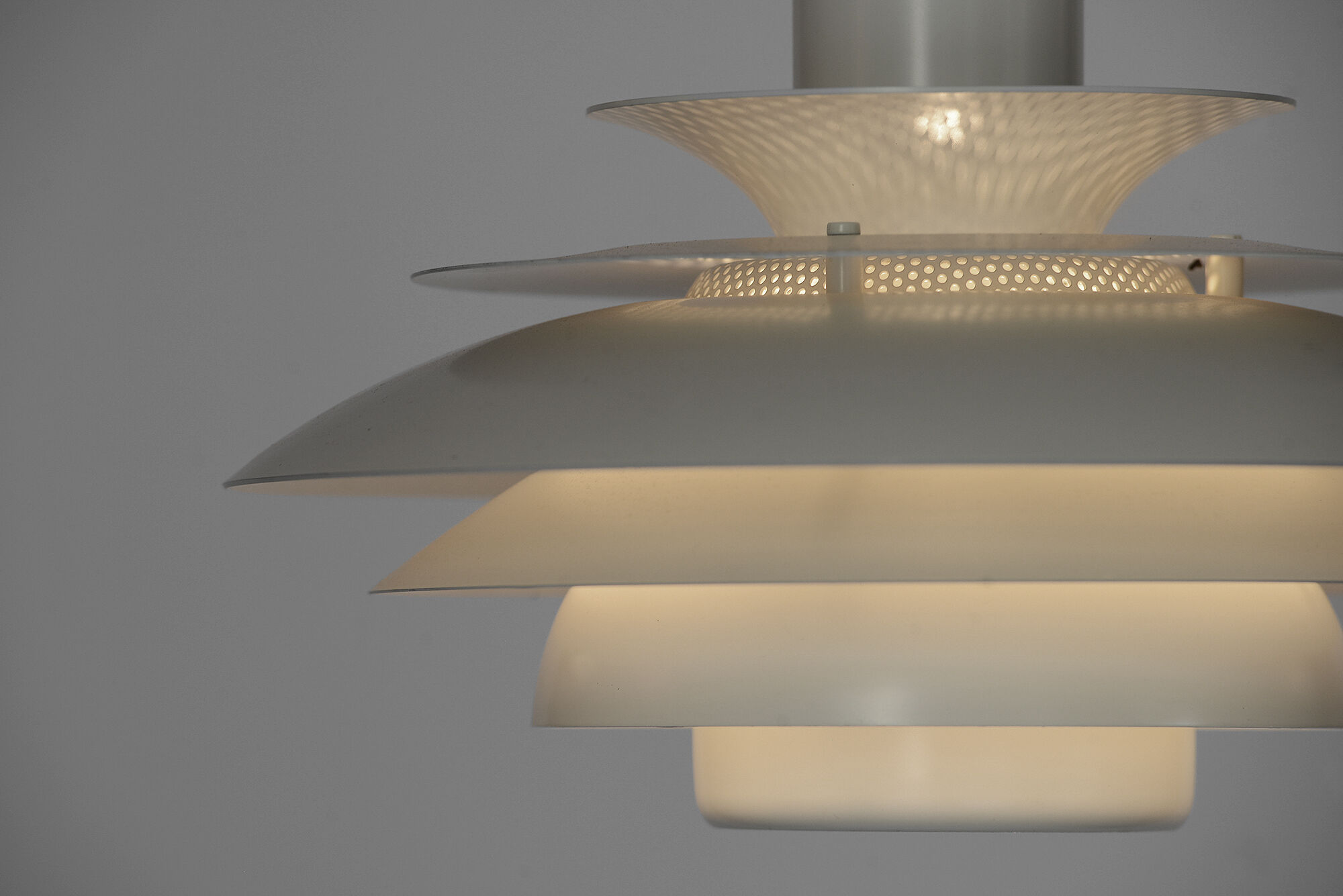Pendant light with white powder coating from "Superlight", Denmark 1970s