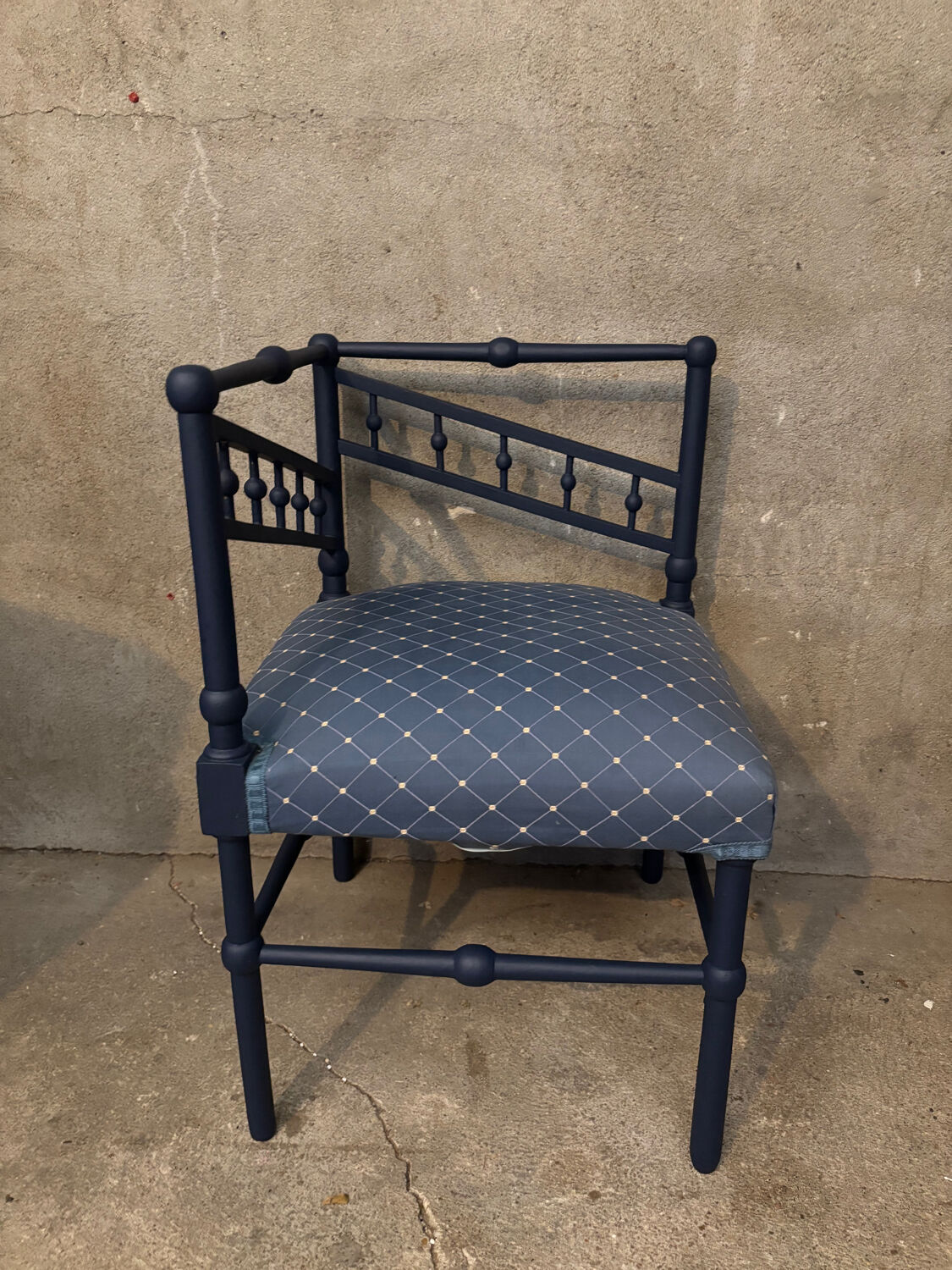 Antique corner armchair, midnight blue