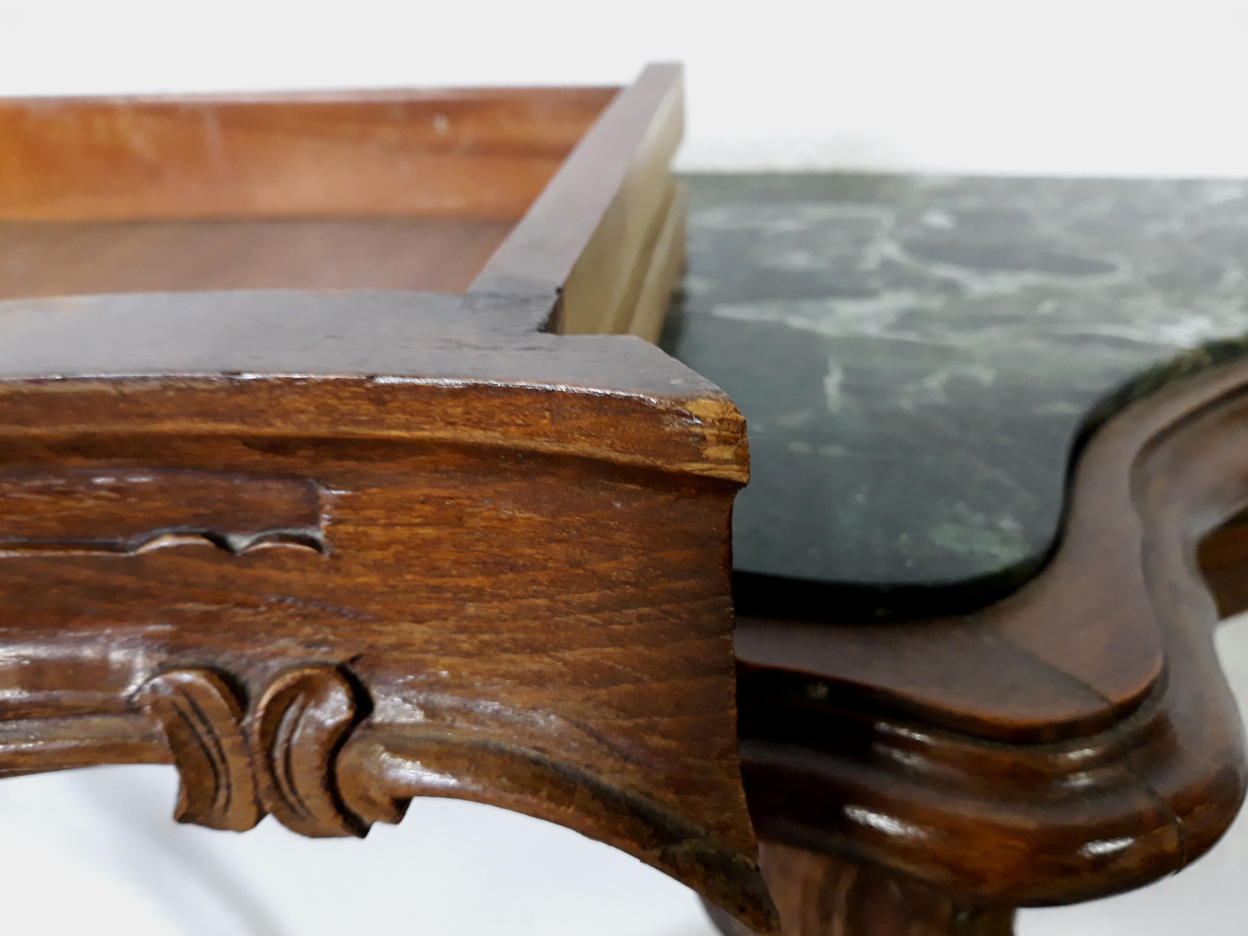 Console table wood and green marble from Aosta