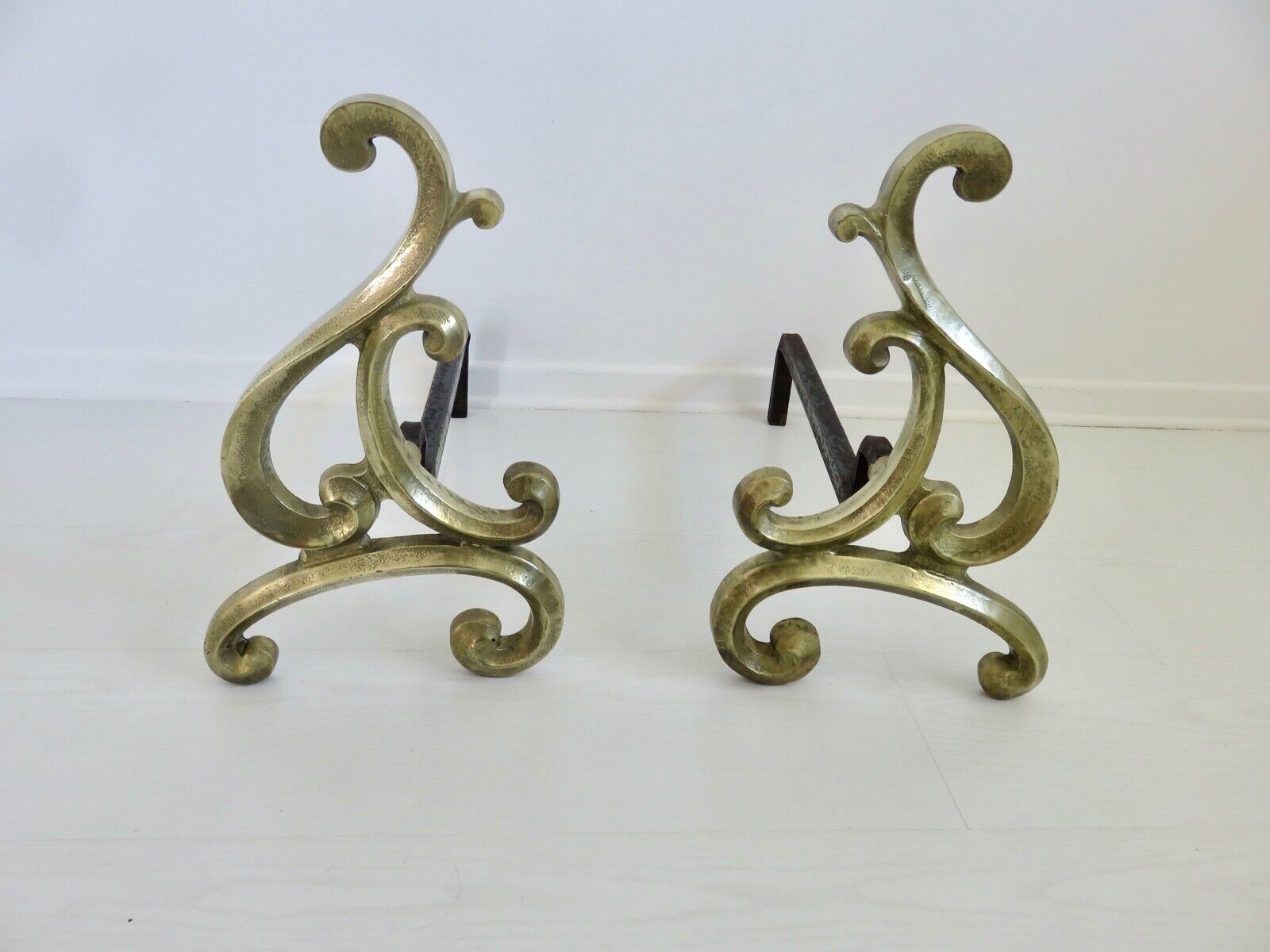 Asymmetrical art nouveau bronze chenets