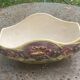 Yellow glazed ceramic slip planter, hawthorn pink flower pattern, art deco