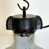 Large industrial midcentury grey enamel factory lamp, 1950s