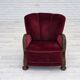 1950s, Danish relax armchair, cherry-red furniture velour, dark beech wood.