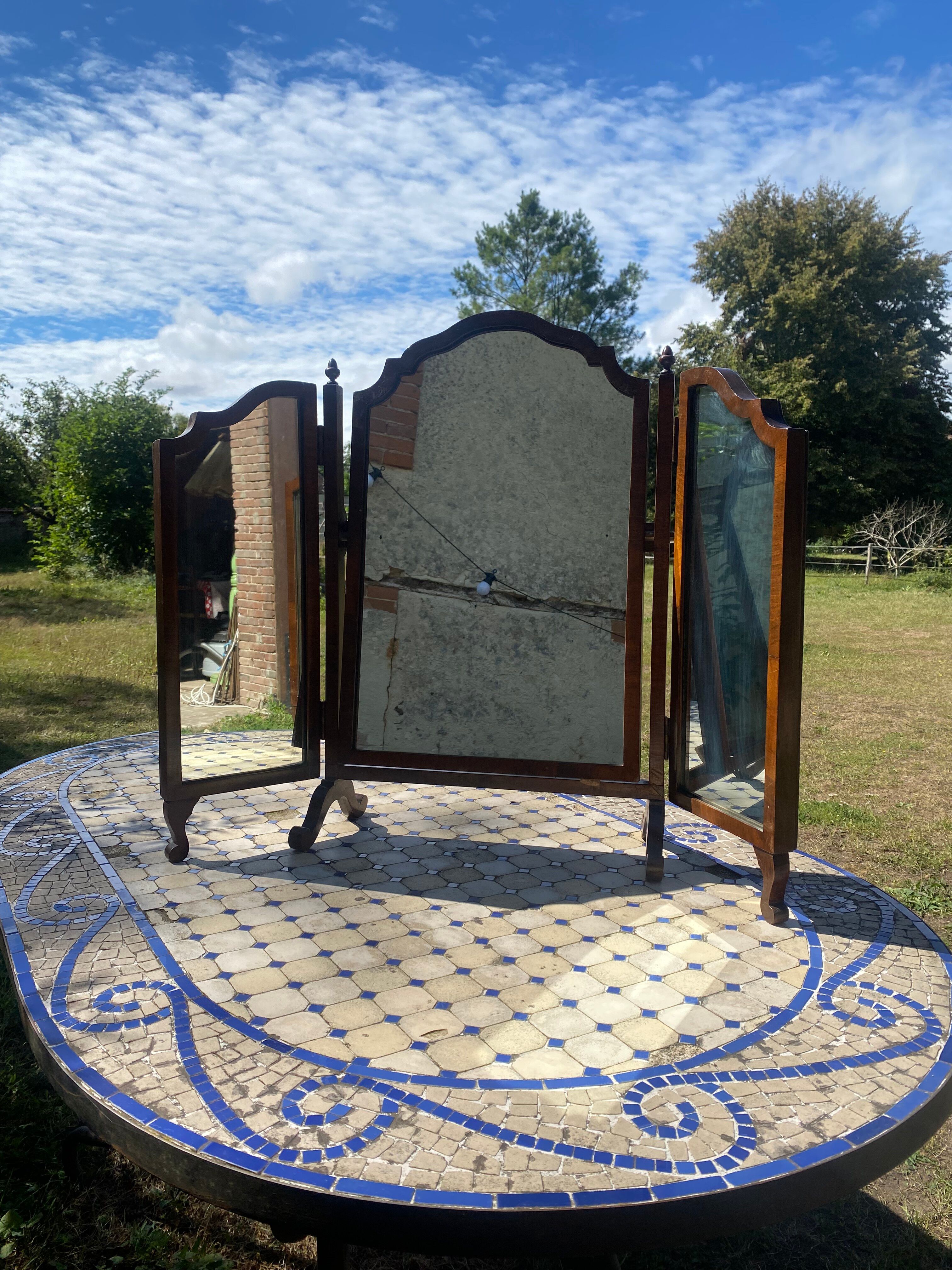Miroir psyché triptyque en acajou