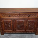 Carved pine sideboard, mountain folk art, 1950s