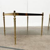 Mid-century Hollywood neoclassical brass and glass side tables or bedside tables from the 1950s, set of 2.