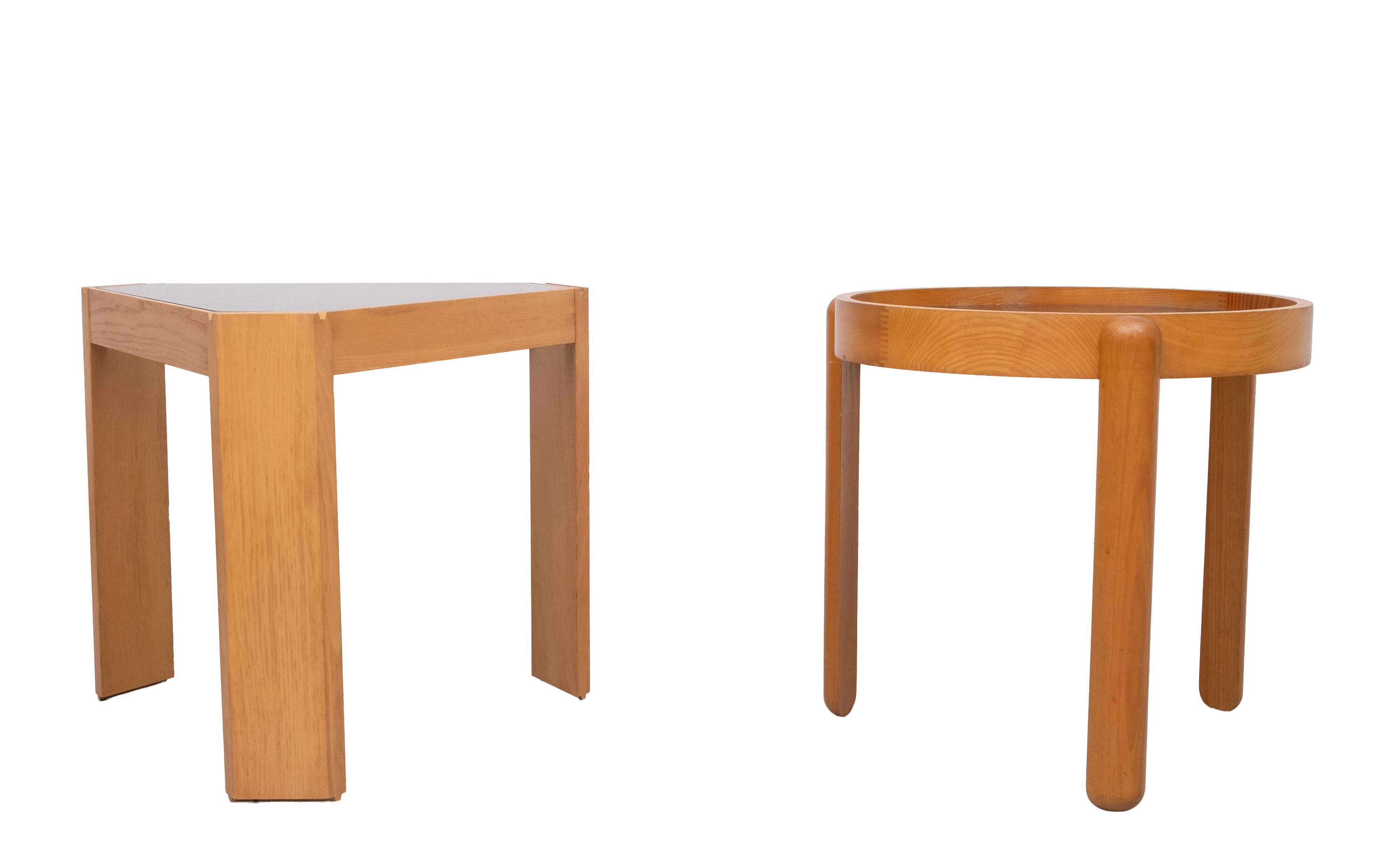 Porada Arredi Beechwood Smoked Glass side tables 1970s Italy