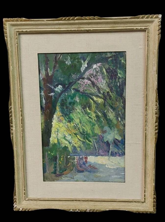 Oil painting on panel early 1900 landscape impressionist frame