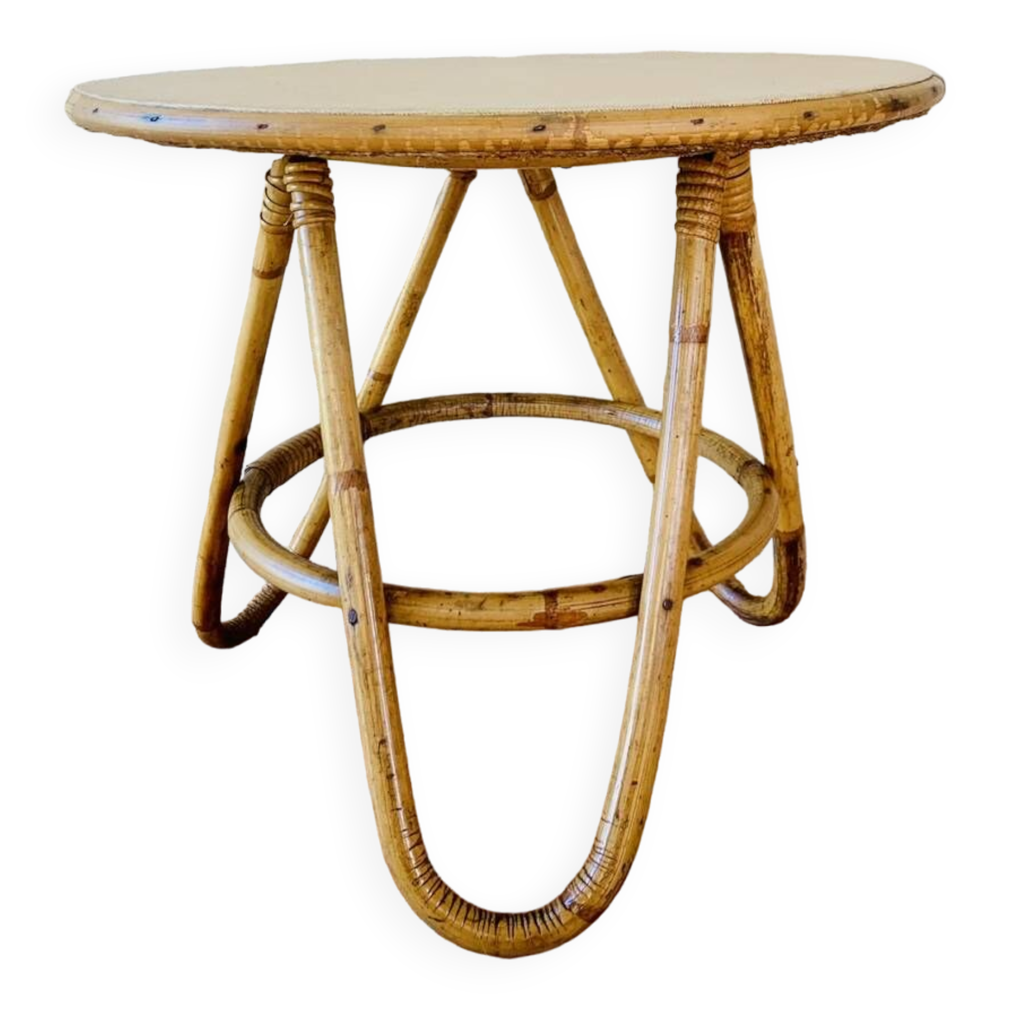 Table d'appoint en bambou et rotin circa 60's