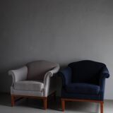 Fauteuil lounge bleu marine bouclé | Suède | Années 1940