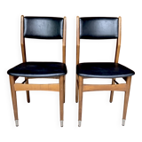 Pair of Scandinavian chairs in wood and black skai