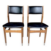 Pair of Scandinavian chairs in wood and black skai
