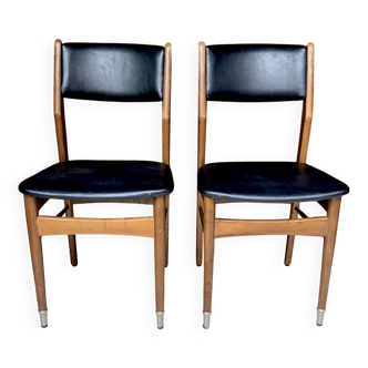 Pair of Scandinavian chairs in wood and black skai