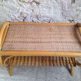 Side table in rattan and wicker curved vintage years 60/70