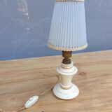 Vintage candlelight vanilla earthenware border gold and rhodoid lampshade pleated azure