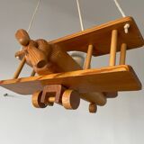 Vintage pine airplane pendant light