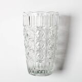 Vintage Solid Heavy Clear Hand Pressed Glass Flower Vase / Italy / 1960s