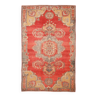 6X10 Vintage Red & Beige Made in Anatolian Turkish Vintage Rug, 184x296 Cm