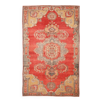 6X10 Vintage Red & Beige Made in Anatolian Turkish Vintage Rug, 184x296 Cm