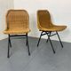 Set of 2 mid-century modernist wicker and black steel dining chairs, 1950s