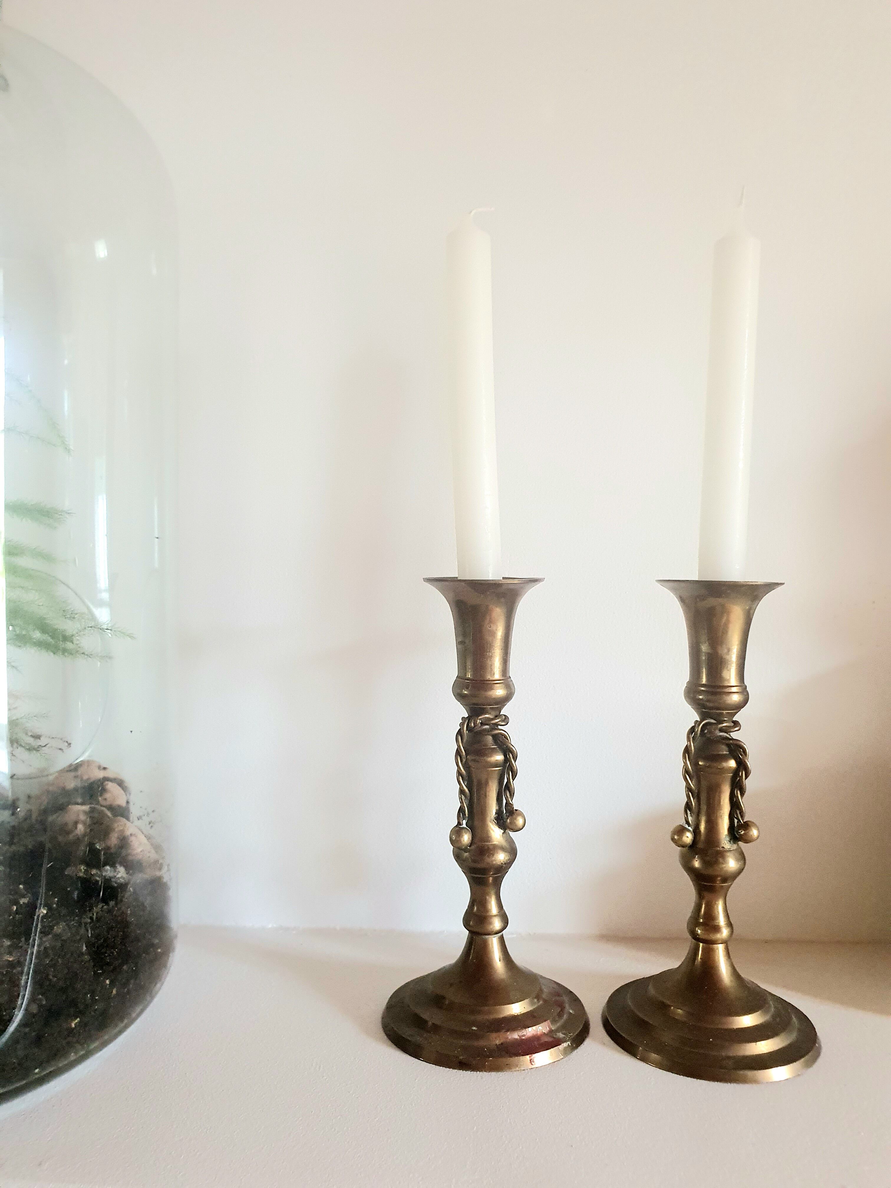 Pair of brass candle holders