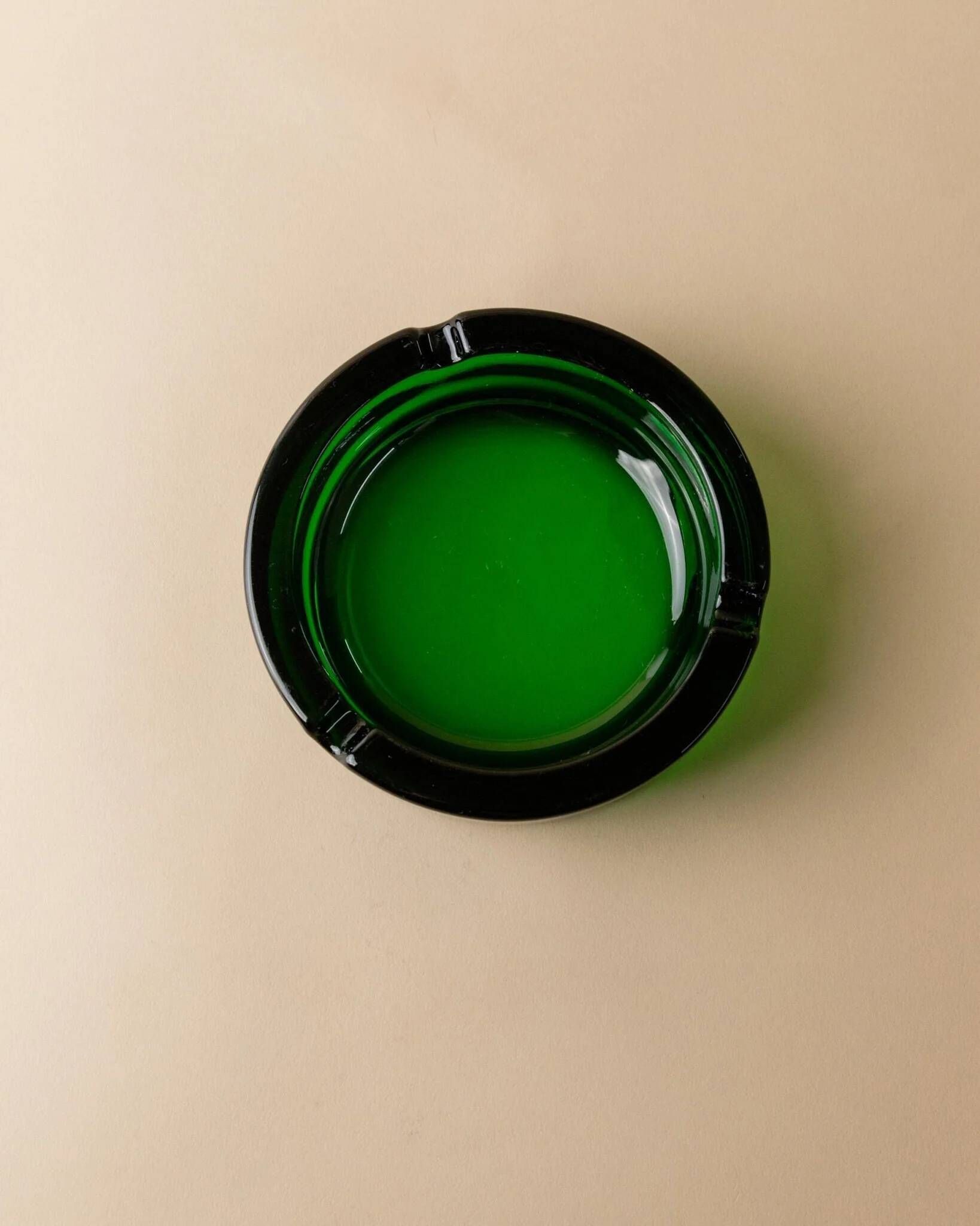 Emerald Green Glass Ashtray, Minimal Mid-Century Italian Design, 1970s Vintage Table Decor
