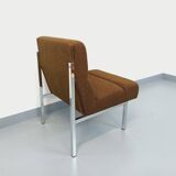 Vintage modernist armchair in wool fabric and chrome metal