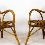Rattan armchairs, table and stool, 1960