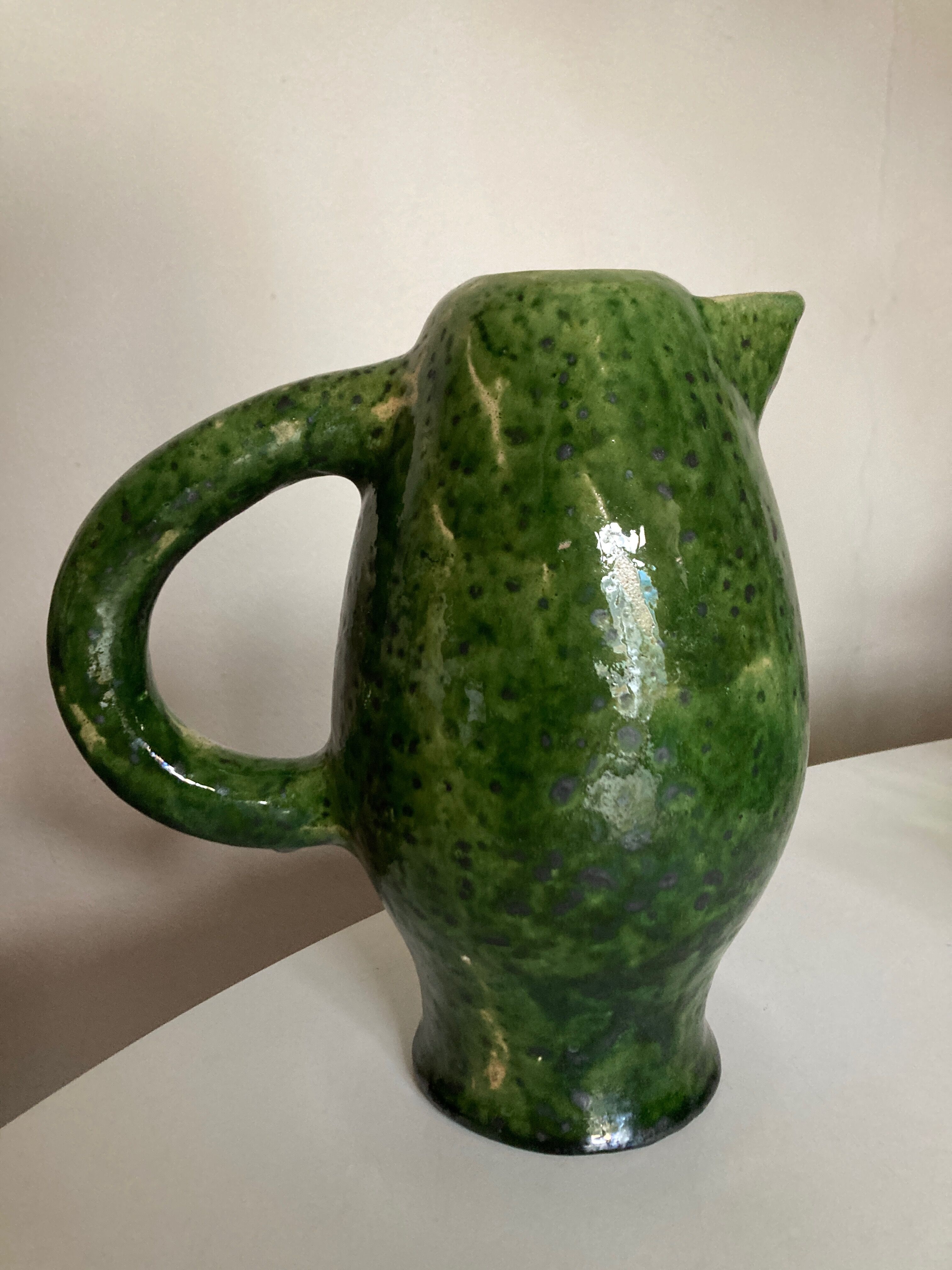 XL vase pitcher in green glazed clay Vallauris 1960