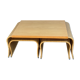 Pine wood and ratan table with 2 ottomans
