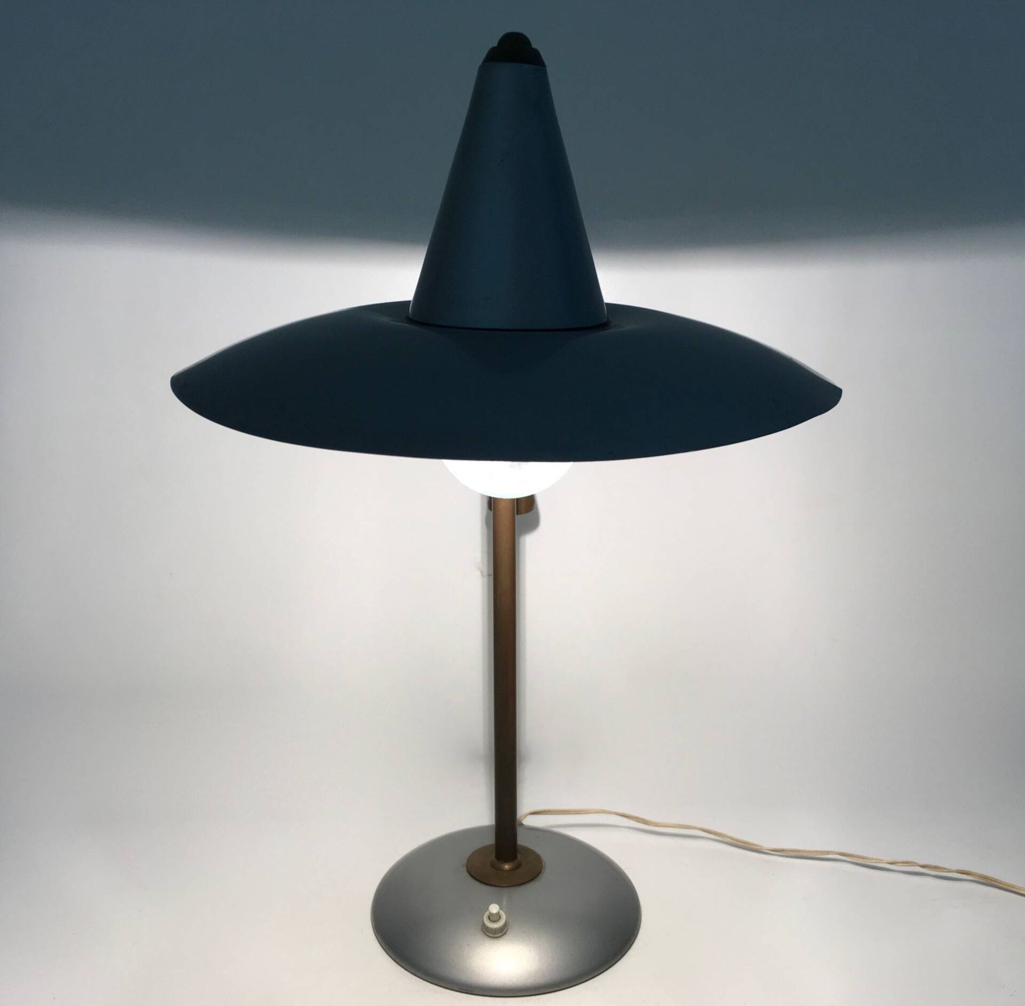 Vintage Brass and Silver Varnished Metal Desk Lamp, Italy