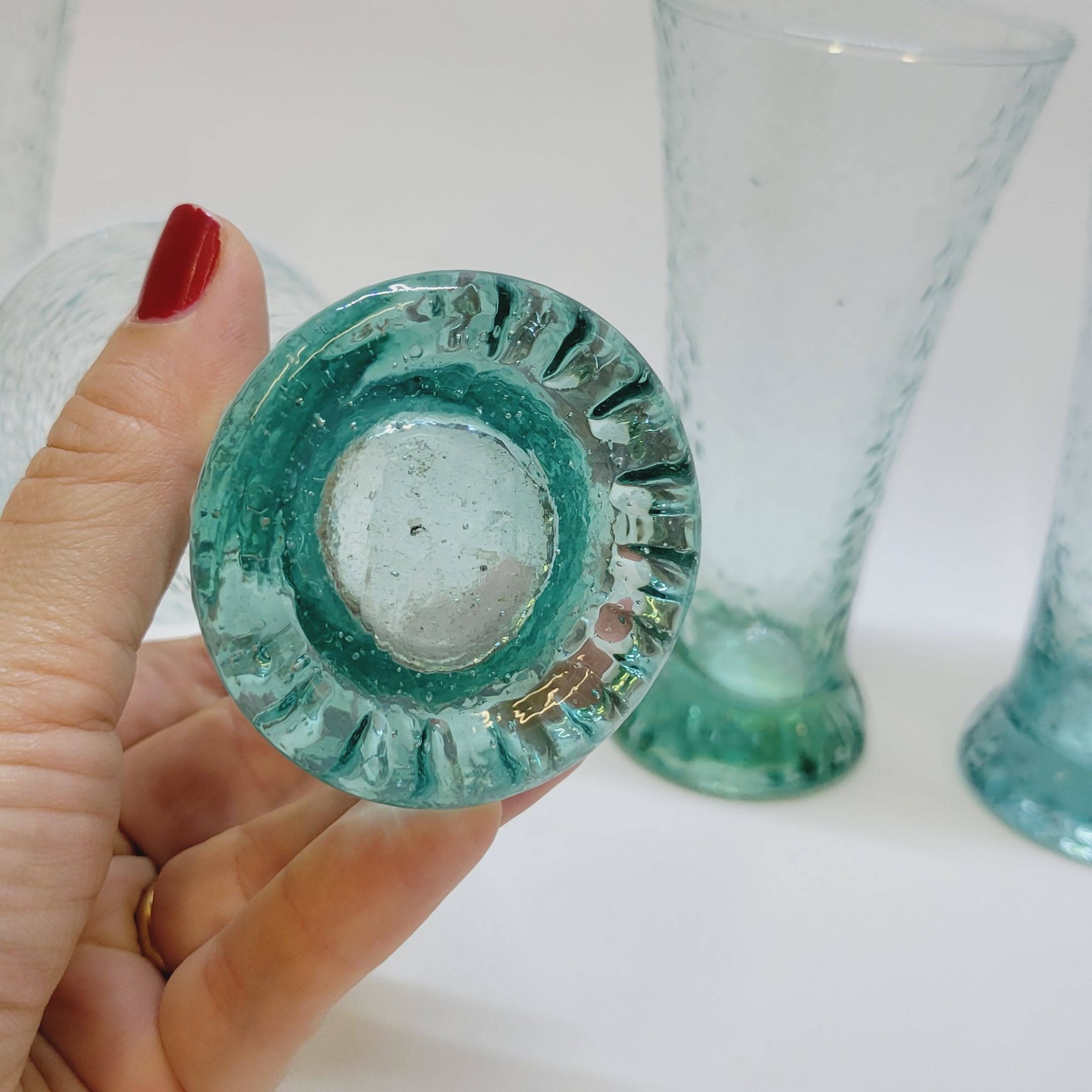 6 verres évasés en verre bleu soufflé bullé texturé pastis / orangeade / eau