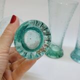 6 flared glasses in textured bubble blown blue glass pastis / orangeade / water