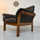 Vintage 70s Dreipunkt Scala design armchair in black leather and teak.